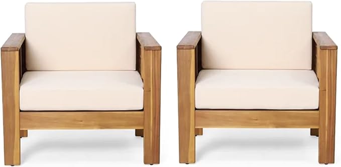 Merax 2 Pcs Outdoor Acacia Wood Club Chairs Patio Conversation Set with Cushions for Backyard