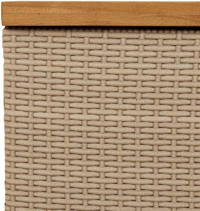 Patio Storage Box Beige 43.3"x21.7"x24.8" Poly Rattan Acacia Wood,Garden Storage Box with Bench Durable PE Rattan and Acacia Wood for Outdoor Patio Patio Storage Boxes