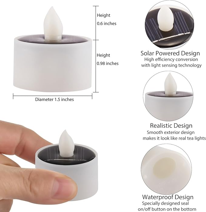 Solar Tea Lights Outdoor Waterproof, 8pcs Rechargeable Dusk to Dawn Little Solar Votive Candles, Flameless Flickering Small Light for Lantern Window DIY Chandelier Patio Deck Garden Decor (Warm White)
