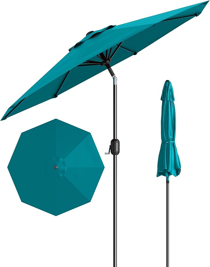 GarveeLife Outdoor Patio Umbrella, Table Market Umbrella with Push Button Tilt and Crank, 8 Sturdy Ribs UV Protection Waterproof for Garden, Deck, Backyard, Pool