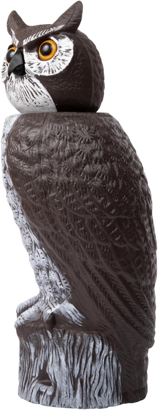Dalen Large Rotating Head Fake Owl Decoy to Scare Birds Away - 18” Tall - Garden Scarecrow Owl with 360º Rotating Head