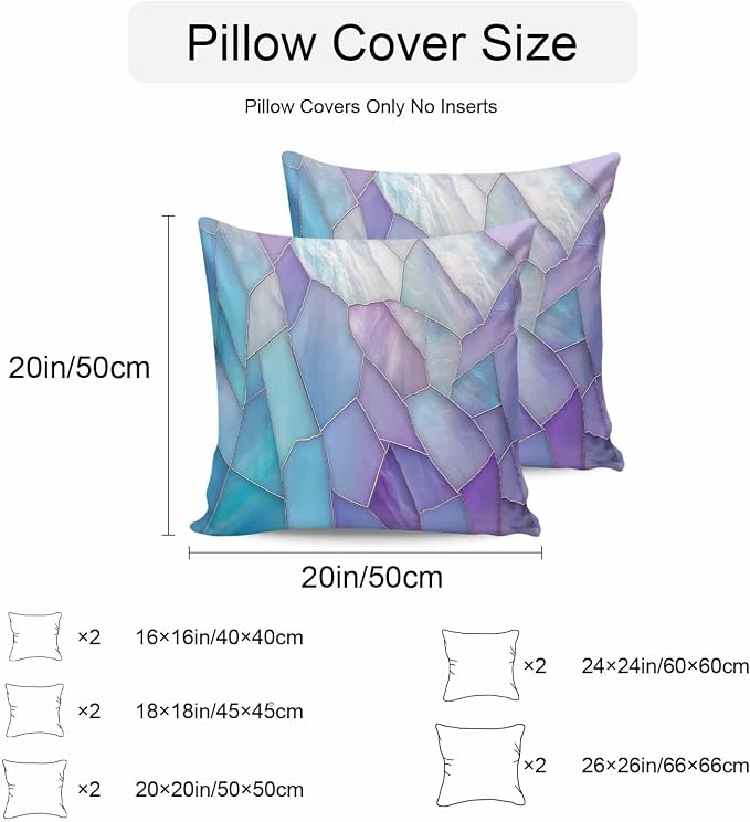 Blue Purple Gradient Outdoor Waterproof Pillow Covers Set of 2, Abstract Glass Geometric Marble Modern Pillowcase Decorative Throw Cushion Cases for Patio Garden Couch 26 x 26 Inches