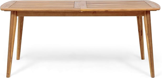 7-piece Outdoor Patio Dining Set, All Weather Acacia Wood Expandable Dining Table and 6 Armchairs with PE Rattan Decor and Iron Frame for Backyard Balcony Poolside