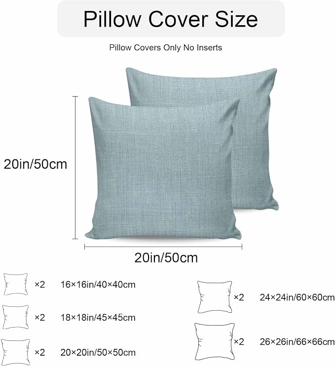 Vandarllin Outdoor Throw Pillows Covers 18x18 inch Set of 2 Waterproof Blue Linen Decorative Zippered Cushion Covers for Patio Furniture, Farmhouse Pure Color Lumbar Pillowcases
