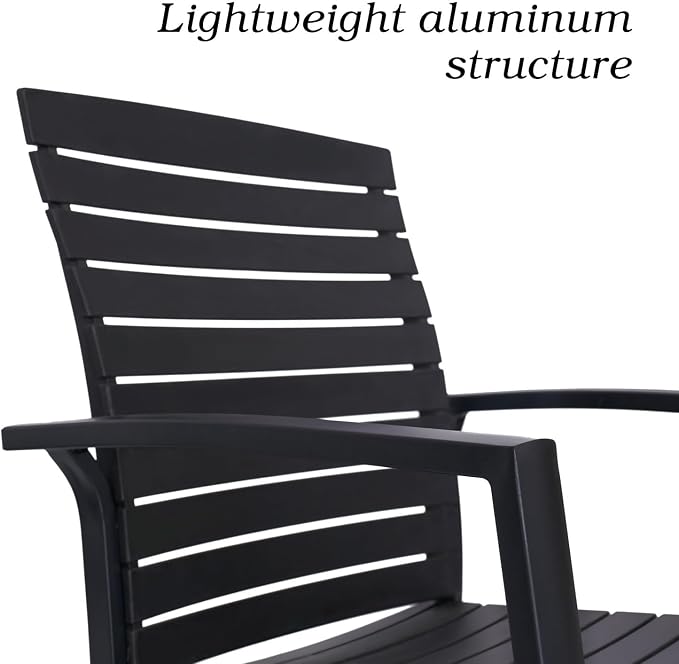 Anmutig Outdoor Dining Set for 6, 48" Round Table & 6 Aluminum Frame Chairs | Stackable Chairs, Resin Slat Seating, Powder-Coated Steel Table, Umbrella Hole, Easy Assembly, Patio, Garden, Backyard
