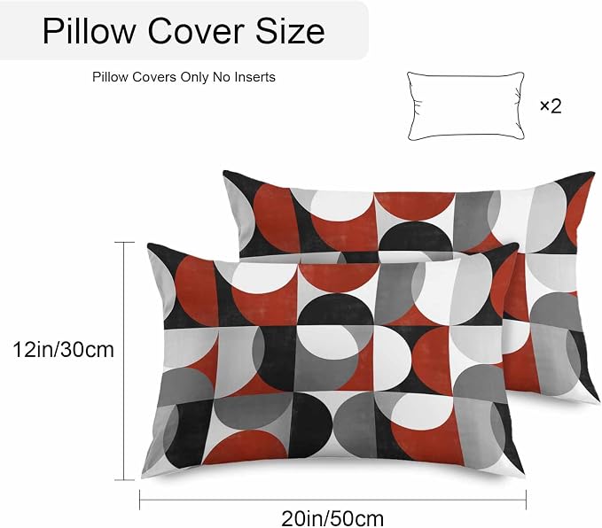 Vandarllin Outdoor Throw Pillows Covers 20x12 inch Set of 2 Waterproof Mid Century Geometric Decorative Zippered Cushion Covers for Patio Furniture, Abstract Modern Red Lumbar Pillowcases