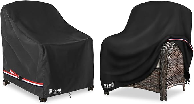 Bitubi Waterproof Patio Chair Covers, Lounge Deep Seat Cover Fits Up to 28W x 30D x 32H inch, Heavy Duty Outdoor Lawn Patio Furniture Cover (2 Pack, Black)