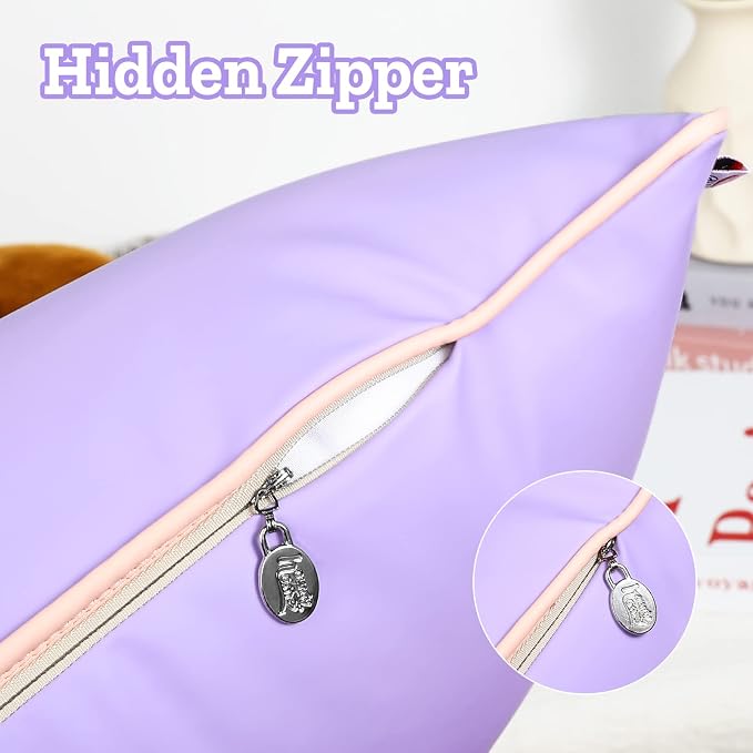 Set of 2 Silicone Leather Waterproof Fadeproof Pillow Covers 18x18 Inch Square Pillowcase Outdoor Cushion Sham for Garden Patio Tent Sunbrella Balcony Bench Sofa, Purple