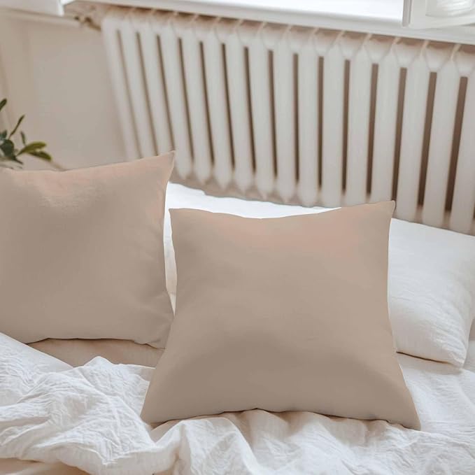 Throw Pillow Covers 16x16 Inch Set of 2, Beige Solid Color Waterproof Outdoor Pillow Covers, Aesthetics Contemporary Luxury Decorative Cushion Pillowcases for Couch, Sofa, Bed, Garden, Patio