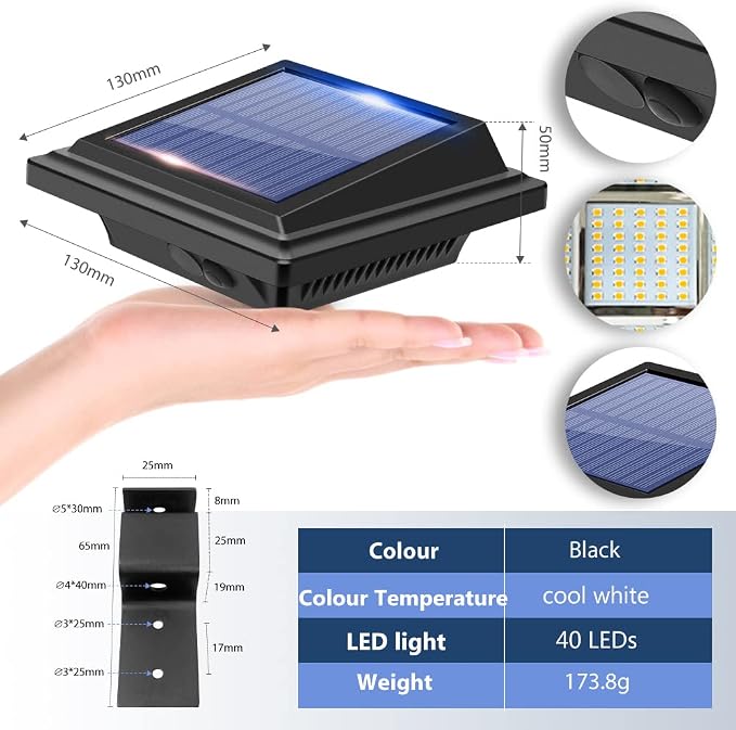 Gutter Solar Patio Decor Lights, 40 LED Deck Outdoor Waterproof Fence for Wall Backyard Porch, Pool, Step Stairs, Yard, Garden, Pathway (6 Pack-Black, Warm White)