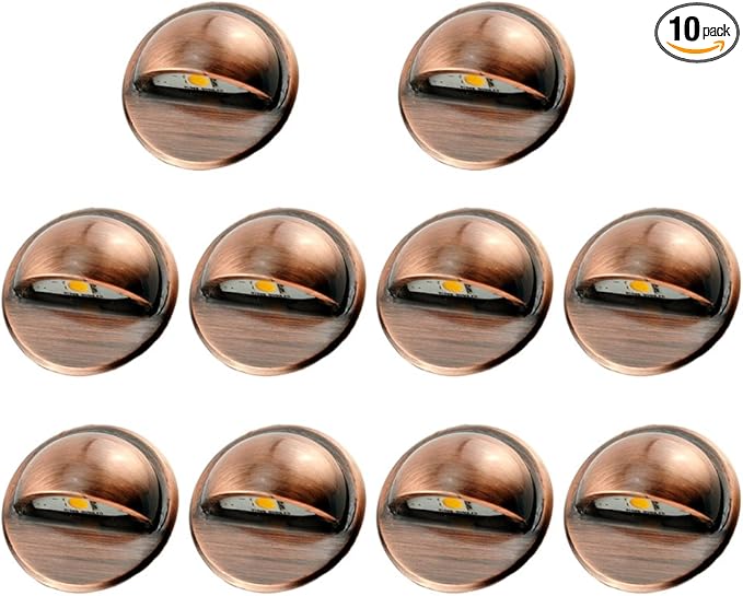 FVTLED Pack of 10 Low Voltage LED Deck Lights kit Φ1.38 Outdoor Garden Yard Decoration Lamp Recessed Landscape Pathway Step Stair Cold White LED Lighting, Bronze