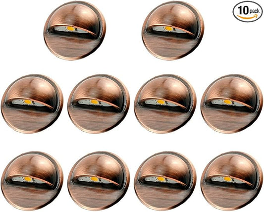 10 Pack Low Voltage Deck Lights kit, Φ1.38 Cold White LED Lighting Bronze | IP65 waterproof, Half Moon Shape Design, Outdoor Decoration Fit for Step Stair Garden Yard Landscape Pathway