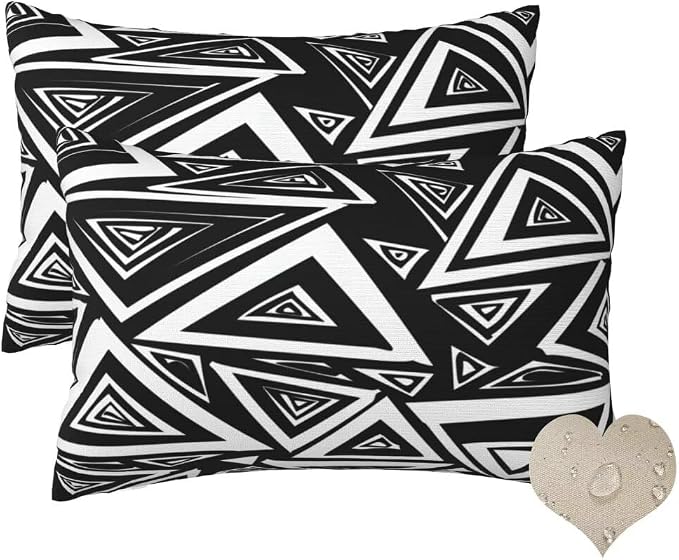 Outdoor Pillows Waterproof Set of 2 Outdoor Pillow Covers 16x24 Inch, Black Throw Pillows Geometric Pillow Covers, Garden Decorative Pillows Outdoor Pillows for Patio Furniture Car Home Decor -hs24