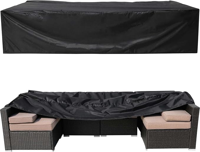 Patio Furniture Covers,Outdoor Furniture Covers Waterproof Sofa Cover,Rectangle Chair Covers,Heavy Duty Coffee Table Covers with Adjustable Drawstring(112.2"Lx57"Wx27.55"H,Black)