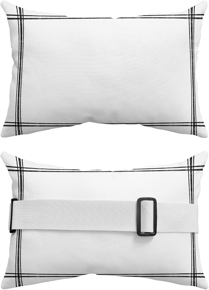 T&H XHome Outdoor Pillow for Chaise Lounge Chair, Solid Color White Waterproof Headrest Pillow Lumbar Pillows with Insert & Adjustable Elastic Strap for Beach, Poolside, Patio, Office (1 Pack)