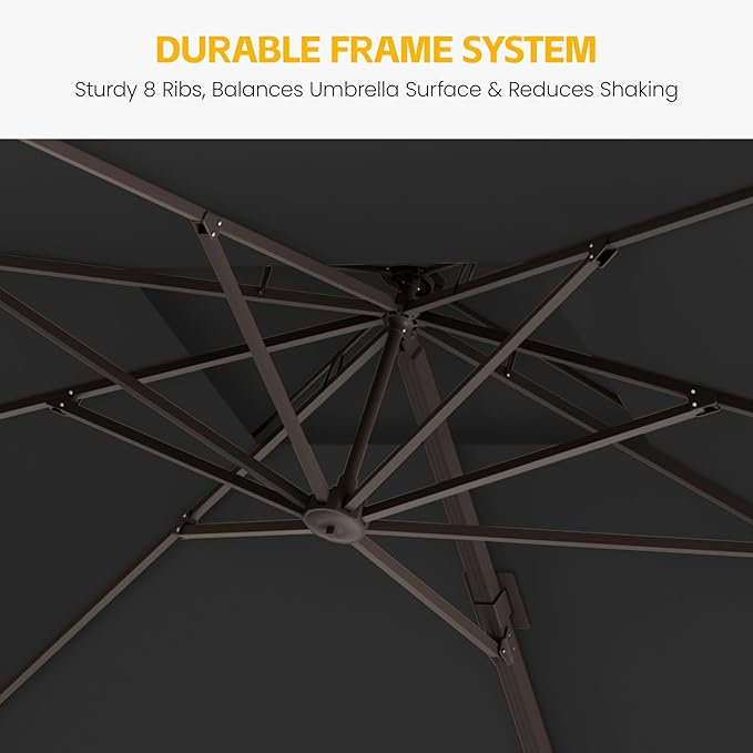 10x13 FT Patio Cantilever Umbrella (Base Not Included) (Base Not Included), Rectangular Heavy Duty Offset Umbrella for 8-10 People, 360°Rotation & Mult Tilt, Double Top Design, for Pool Garden Deck (Black)