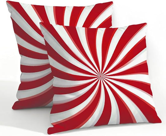 22x22 Inch Outdoor Pillow Covers Set of 2 Waterproof Throw Pillow Covers Decorative Couch Cushion Covers Candy Cane Swirl Square Pillowcases Protectors for Patio Garden Sofa