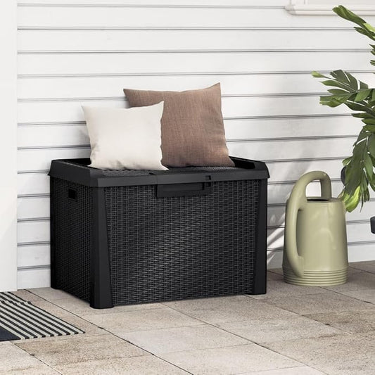 Anthracite Garden Storage Box with Rattan Finish 4-Piece Set, 33 Gal Capacity Outdoor Storage for Cushions Blankets Tools, UV-Resistant Polypropylene Weatherproof Durable