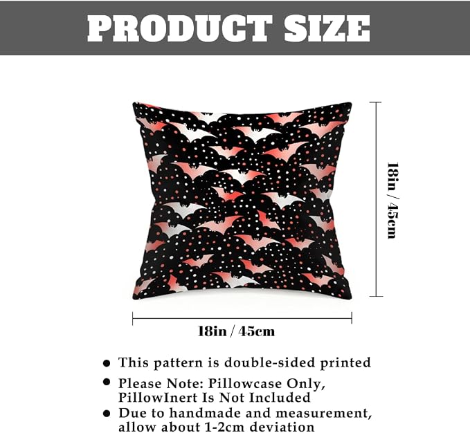 18x18 Inch Outdoor Pillow Covers Set of 2 Waterproof Throw Pillow Covers Decorative Couch Cushion Covers Polka Dot Bat Square Pillowcases Protectors for Patio Garden Sofa