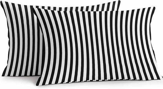 Lumbar Pillow Covers 20x12 Inch Set of 2, Black White Stripe Waterproof Outdoor Cushion Covers, Modern Minimalist Geometric Striped Decorative Pillowcases for Couch, Sofa, Bed, Garden, Patio