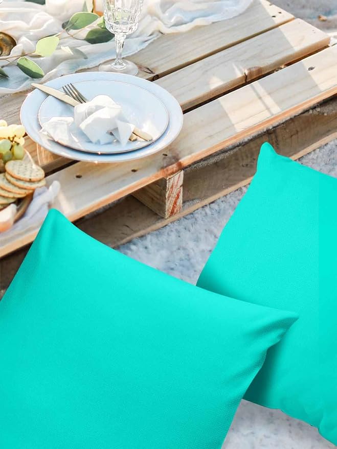 Outdoor Waterproof Throw Pillow Covers Set of 2 Teal Green Pattern Pillowcases 26x26 Inches Pure Colour Patio Decorative Pillows Cushion Case Patio Pillows for Couch Bed Chair Garden