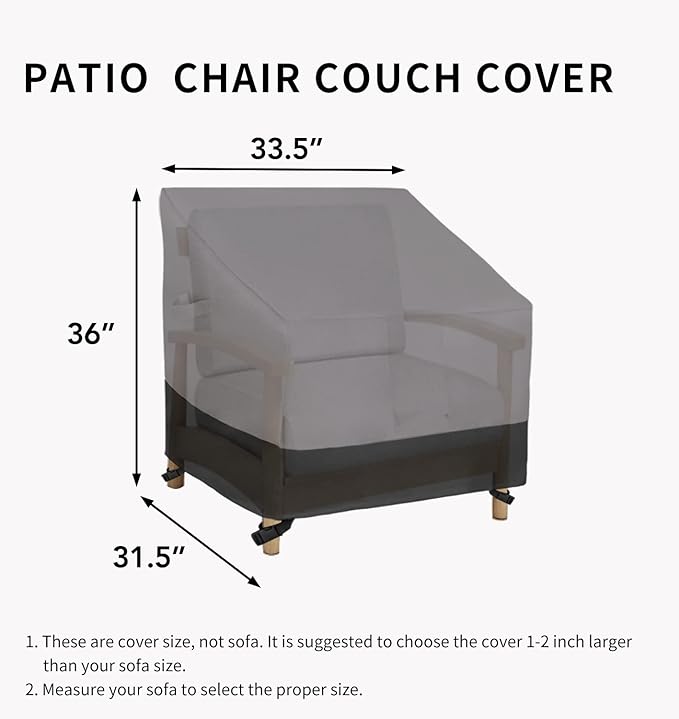 Easy-Going Outdoor Chair Cover Waterproof, Heavy Duty Patio Chair Cover, Windproof Outdoor Furniture Cover with Air Vent (1 Pack-33.5Wx31.5Dx36H inch, Gray/Black)