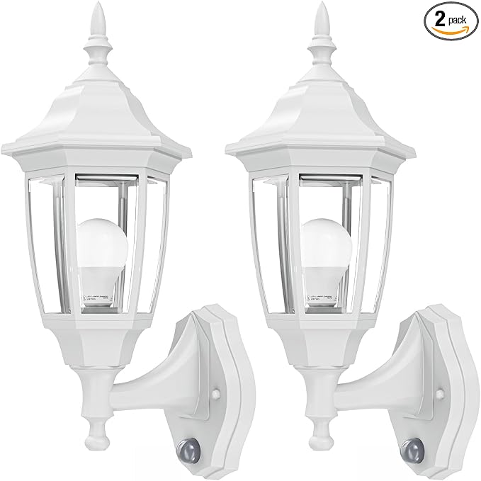 EMART Dusk to Dawn Plastic Outdoor Wall Light Fixtures(2 Pack, White) | Include Bulbs, Waterproof and Anti-Corrosion, Wall Mount Porch Sconces for Outside, Garage, Front Door, House, Patio