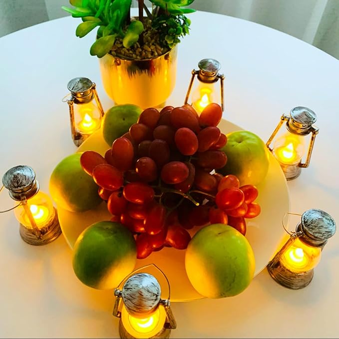 12 Pack Mini Lantern for Little Cowboy Centerpieces Tables Ideas Western Party Favor Decorations Wedding Decor Camping with 4inch Flickering LED Candle, Vintage Table Toppers Decorative
