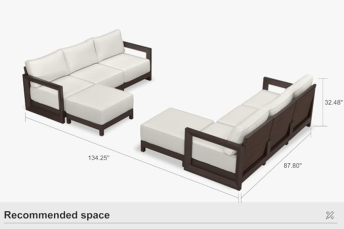 PURPLE LEAF Patio Furniture Set L-Shaped Outdoor Couch with 9.6" Thick Cushion and Soft Pillows 8 Piece Outdoor Sectional Sofas with Ottoman Modern Patio Conversation Sets for Yard Porch Deck, Bronze