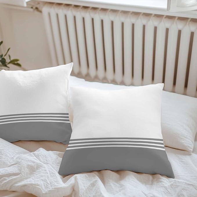 Throw Pillow Covers 26x26 Inch Set of 2, Grey White Striped Waterproof Outdoor Cushion Covers, Modern Abstract Art Aesthetics Decorative Pillowcases for Couch, Sofa, Bed, Garden, Patio