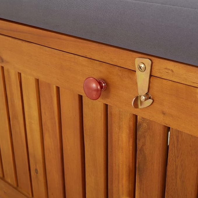 Patio Storage Bench with Gray Cushion, Outdoor Wooden Deck Box, Solid Wood Patio Furniture for Outdoor Cushions, Pool Storage and Garden Tools, 58.3"x24.4"x33.1", -332