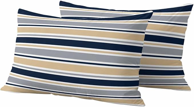 Khaki Grey Striped Outdoor Pillow Cover 12x20 Inch Cushion Sham Case, Navy Blue Farmhouse Stripes Abstract Art Waterproof Decorative Square Throw Pillowcase for Outside Garden Patio Porch Couch Chair