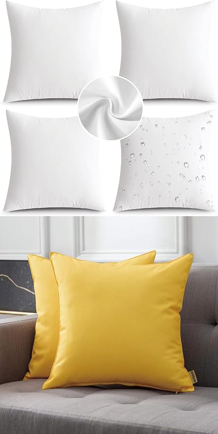 MIULEE Pack of 2 Decorative Outdoor Waterproof Pillow Covers 18x18 Inch Yellow with 4 Packs of Outdoor Pillow Inserts