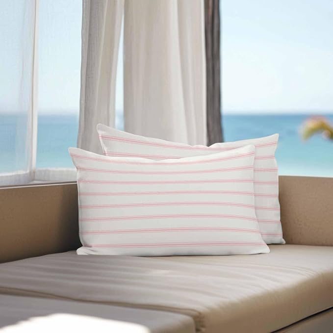 Vandarllin Outdoor Throw Pillows Covers 20x12 inch Set of 2 Waterproof Pink Stripes Decorative Zippered Cushion Covers for Patio Furniture, Abstract Lines Striped Lumbar Pillowcases