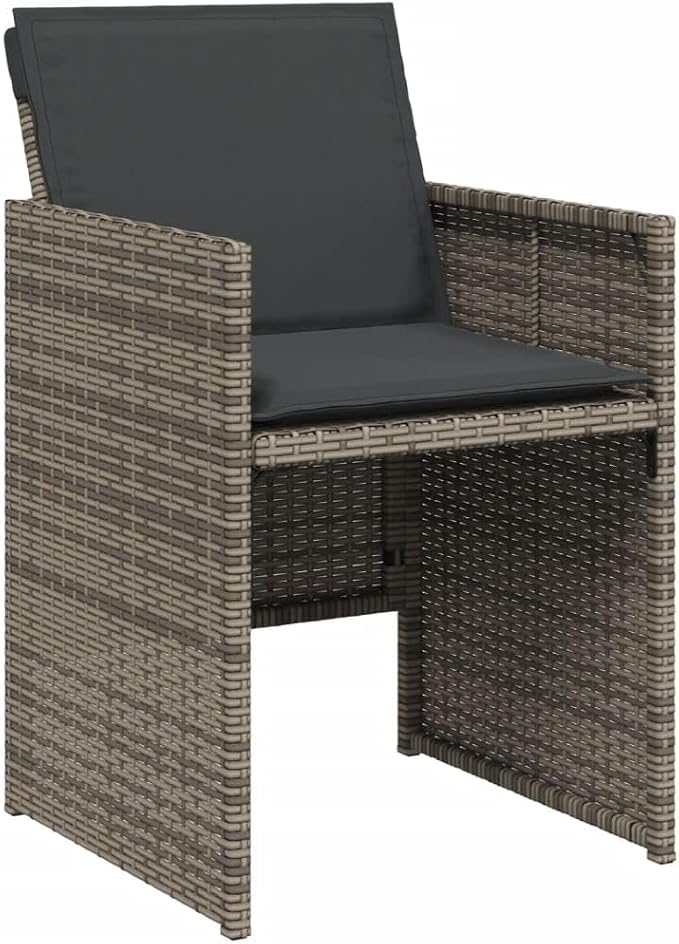 11-Piece Patio Dining Set with Cushions Gray PE Rattan Outdoor Furniture Set for Backyard Garden Balcony, Tempered Glass Table & Foldable Chairs