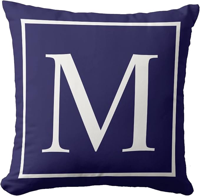 Monogram Initial Navy Blue Outdoor Pillow Covers 20 x 20inches Decorative Pillow Case for Sofa Couch Bed (Pillow Insert Not Include)