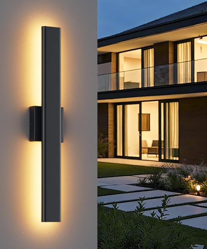 Aipsun Black Outdoor Wall Sconce 3000K 4000K 6000K, 23.6in Modern Exterior Light 1 Pack, Long LED Linear Wall Light Outside Lighting for Entrance, Hallway, Garage, Porch(3CCT)