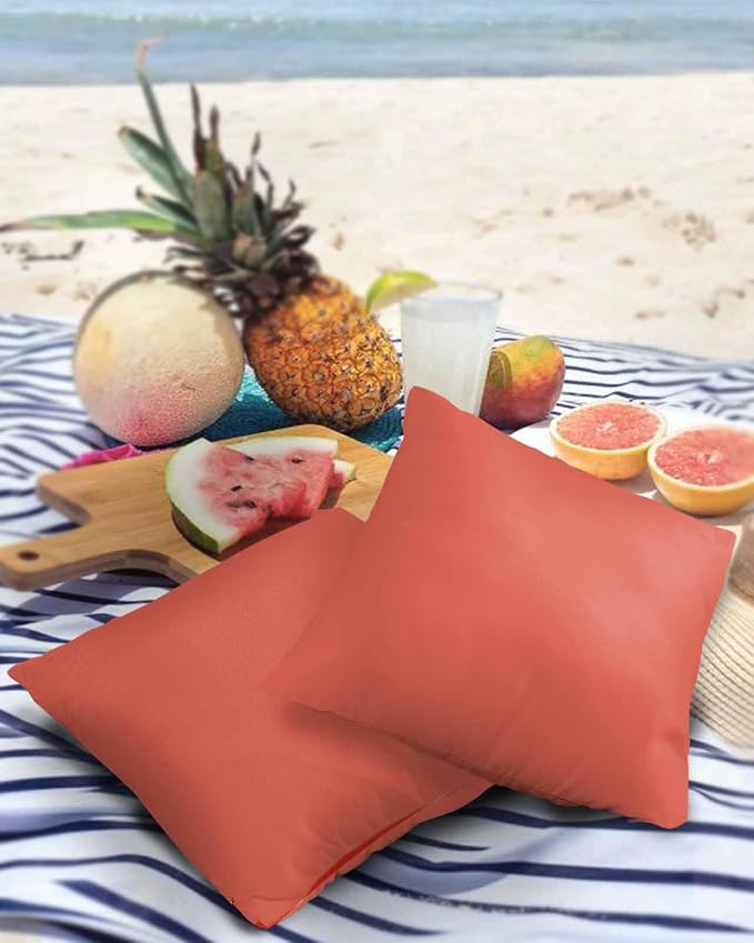 Outdoor Waterproof Throw Pillow Covers Set of 2 Coral Red Pillowcases 18x18 Inches Gradient Gradual Color Patio Decorative Pillows Cushion Case Patio Pillows for Couch Bed Chair Garden