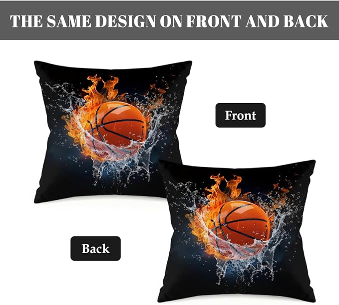 18x18 Inch Outdoor Pillow Covers Set of 2 Waterproof Throw Pillow Covers Decorative Couch Cushion Covers Basketball in Fire Square Pillowcases Protectors for Patio Garden Sofa