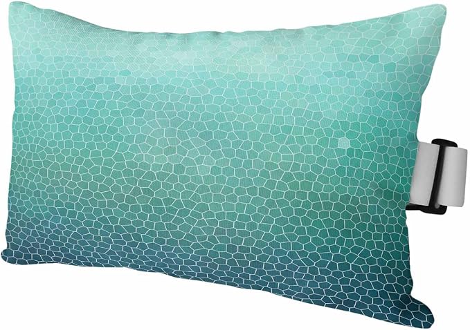 Chaise Lounge Headrest Pillow 1 Pack, Turquoise Ombre Waterproof Chair Pillows with Insert & Adjustable Elastic Strap for Beach Pool Recliner, Geometric Stained Glass Outdoor Patio Pillow