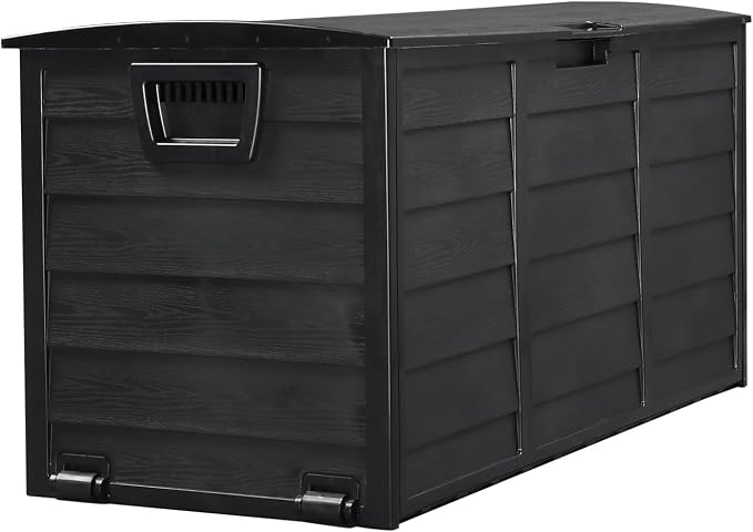75 Gallon Resin Deck Box,Outdoor Large Resin Deck Box,Lockable Container for Patio Furniture Cushions Garden Tools (Black)