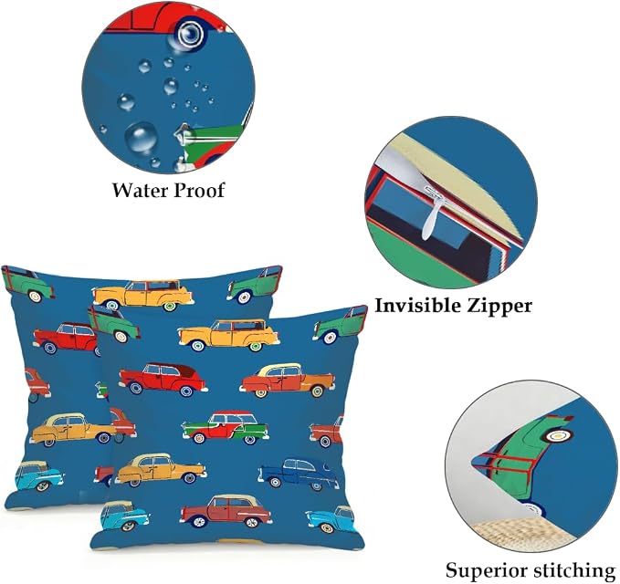 22x22 Inch Outdoor Pillow Covers Set of 2 Waterproof Throw Pillow Covers Decorative Couch Cushion Covers Colorful Car Square Pillowcases Protectors for Patio Garden Sofa