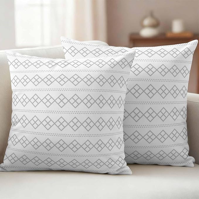 Grey Boho Outdoor Pillow Covers 16x16 Inch Throw Pillow Covers Set of 2 Waterproof Decorative Pillow Cases Vintage Ethnic Tribe Abstract Art Cushion Covers for Patio Furniture Garden Couch Sofa