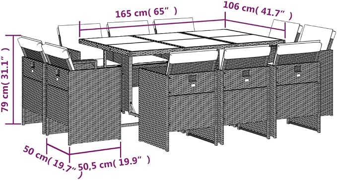 11-Piece Patio Dining Set with Cushions Gray Poly Rattan Outdoor Furniture Set for Garden Backyard Balcony