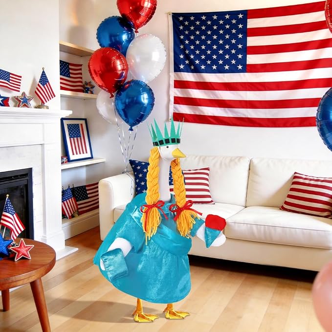 Celltestria 4th of July Goose Outfits Statue of Liberty Porch Goose Costume Independence Day Patriotic Goose Clothes for 23" Geese Outdoor Patio Yard Lawn Garden Decoration
