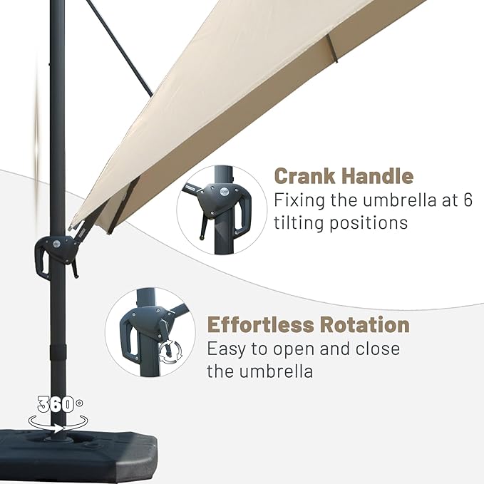 Domi 8’x8’ Cantilever Patio Umbrella, Aluminum Windproof Outdoor Umbrella with 360°Rotation, Square Offset Sun Shade Umbrella for Outside Deck Backyard Garden Pool, Beige