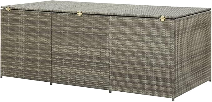 Wicker Patio Storage Box with PE Liner, Patio PE Rattan Storage Container, Outdoor Storage Box for Cushions, and Garden Tools, Poly Rattan 70.9"x35.4"x27.6" Gray,-901