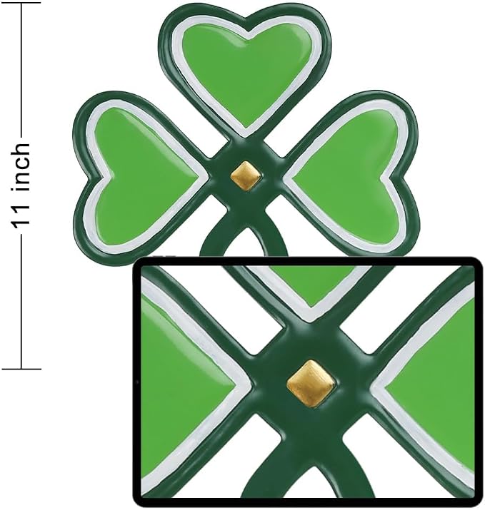 YEAHOME St Patricks Day Shamrock Wall Decorations, 11'' Metal Clover Wall Art Decor, Lucky Shamrock Yard Garden Decor Hanging for Home Front Door, Kitchen, Bathroom, Bedroom, Indoor & Outdoor