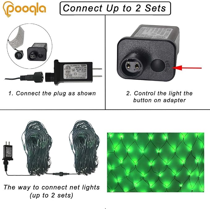 14.8x4.9 ft Net Lights, 300 LED Outdoor Green Halloween Lights with 8 Lighting Modes, Connectable Waterproof Mesh String Fairy Light for Bushes Tree Garden Christmas Decor | 300 LED Large Net Mesh Lights Plug in, 8 Modes Waterproof Connectable Bushes L...