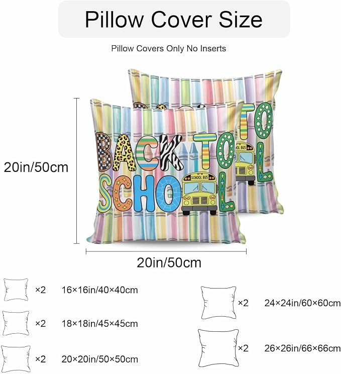 Outdoor Waterproof Throw Pillow Covers Set of 2 Back to School Pillowcases 20x20 Inches Crayon Truck School Season Decorative Pillows Cushion Case Patio Pillows for Couch Bed Chair Garden